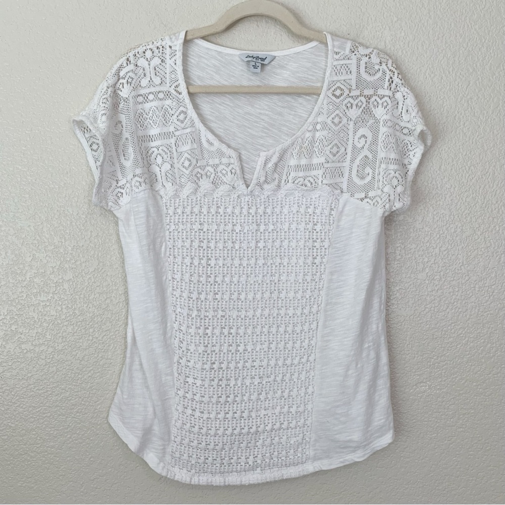 Lucky Brand 100% Cotton White Lace Dolman Sleeves Top, Sz Large